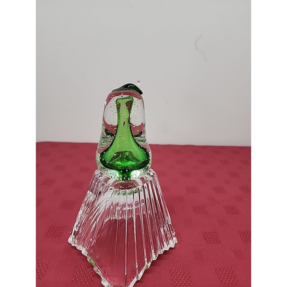 Vintage Murano Art Glass Pear Paperweight Controlled Bubble Green 1980s Italy